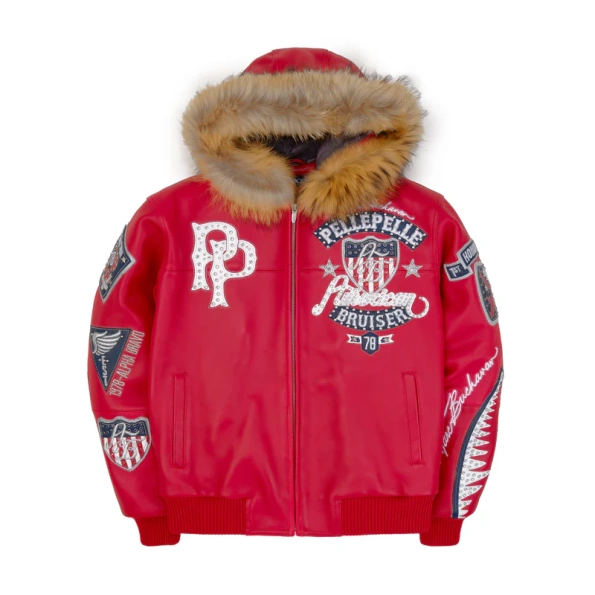Pelle Pelle American Bruiser Fur Hood Jacket | Red Jacket view 2