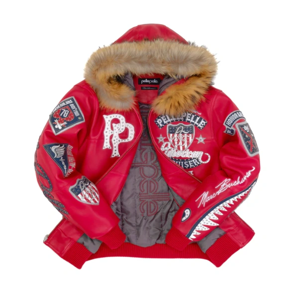 Pelle Pelle American Bruiser Fur Hood Jacket | Red Jacket view 3