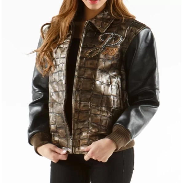 Pelle Pelle Brown Exotic Croc Leather Jacket | Women Jacket