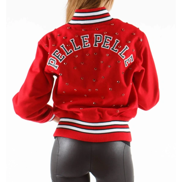 Pelle Pelle Women Studs Varsity Wool Jacket | Red Jacket view 2