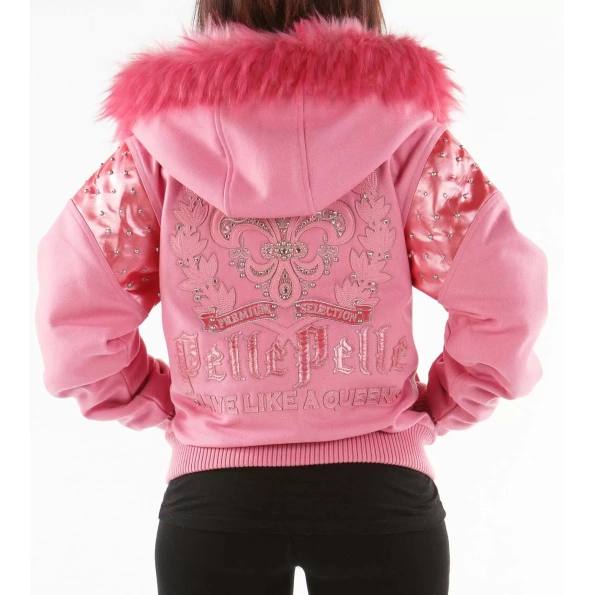 Pelle Pelle Pink Live Like A Queen Wool Jacket | Fur Hood view 2