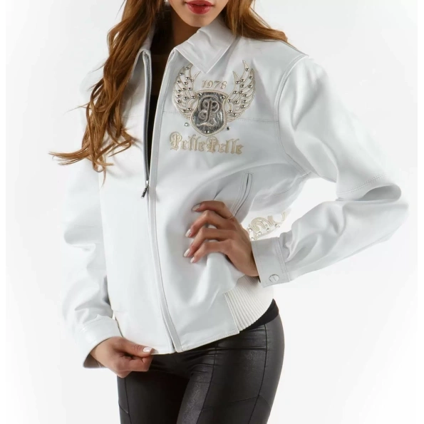 Pelle Pelle Women White Leather Studs Jacket view 2