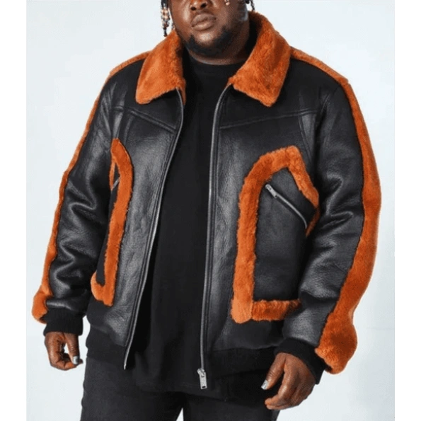 Pelle Pelle Men Aviator Leather Jacket | Black & Orange view 2