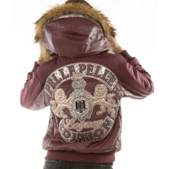 Pelle Pelle Legacy Burgundy Fur Hood Jacket | Puffer Jacket view 2