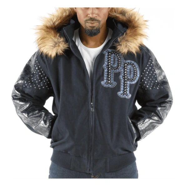 Pelle Pelle Men Airborne Navy Blue Jacket | Fur Hood Jacket view 3