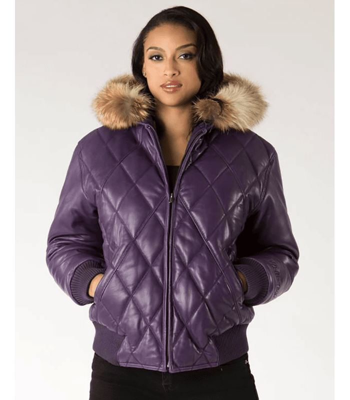 Pelle Pelle Quilted Fur Hood Leather Jacket | Purple Jacket view 2