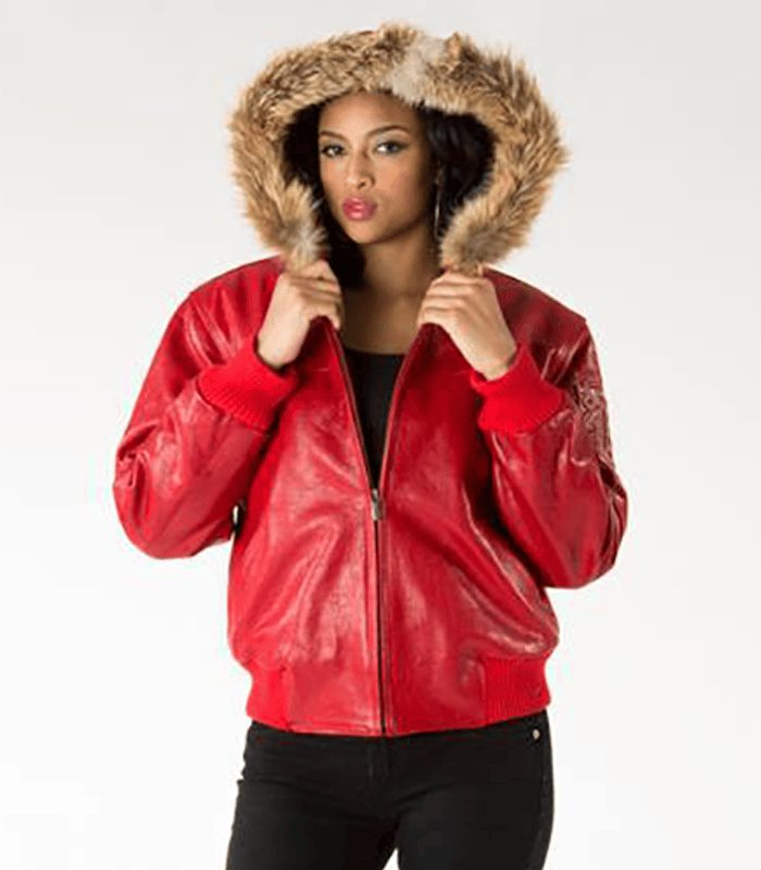 Pelle Pelle Red Women Fur Hood Leather Jacket view 4