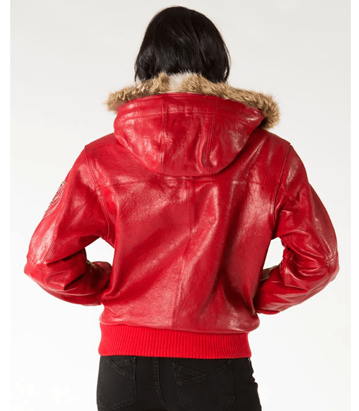 Pelle Pelle Red Women Fur Hood Leather Jacket view 2