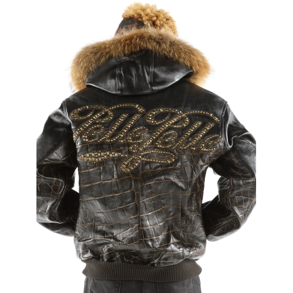 Pelle Pelle Men Fur Hood Croc Leather Jacket | Black Jacket view 2