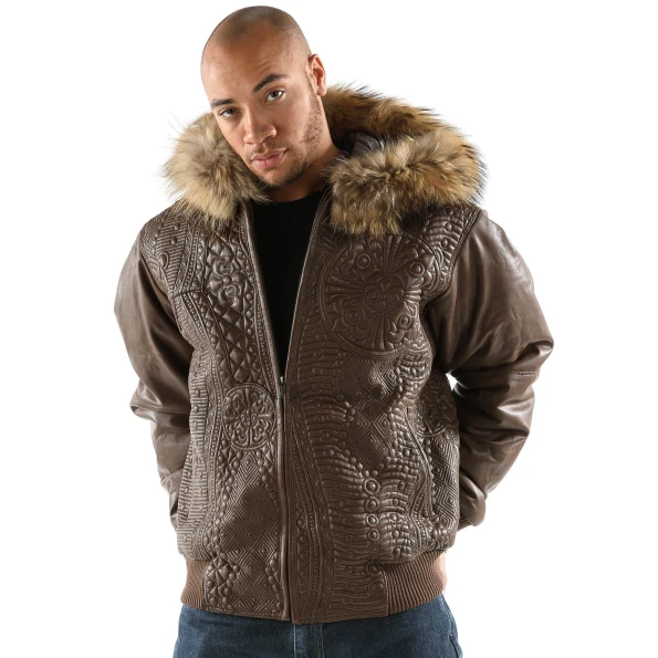 Pelle Pelle Encrusted Brown Fur Hood Jacket | Men Jacket view 2