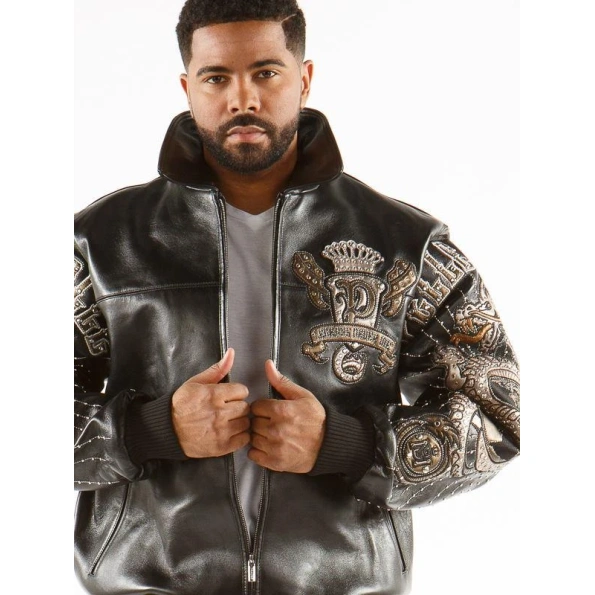 Pelle Pelle Dragon Print Studs Leather Jacket | Black Jacket view 3