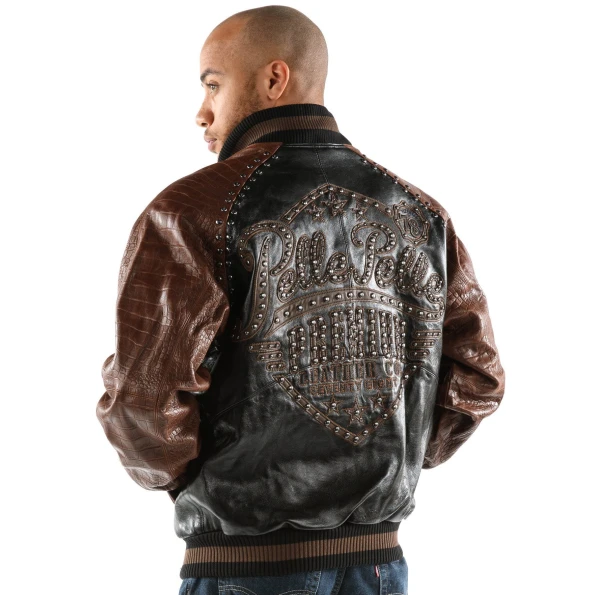 Pelle Pelle Black Brown Studded Varsity Jacket view 2