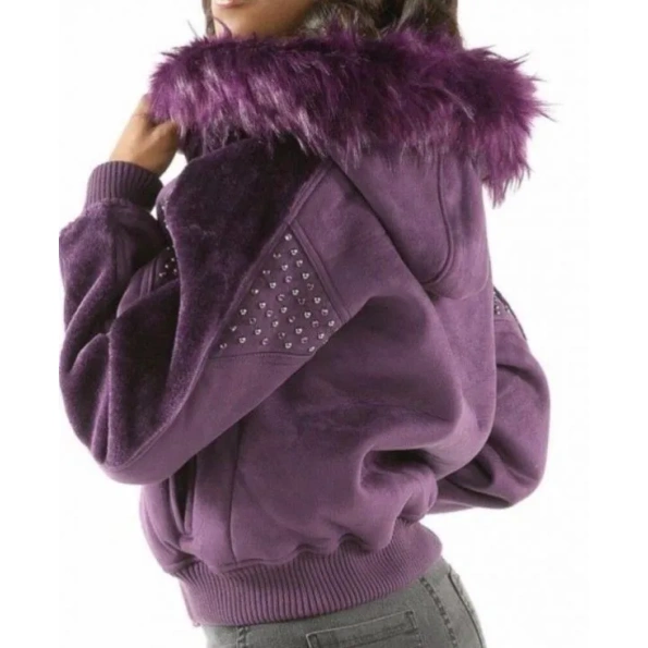 Pelle Pelle Women Purple Fur Hood Wool Jacket view 2
