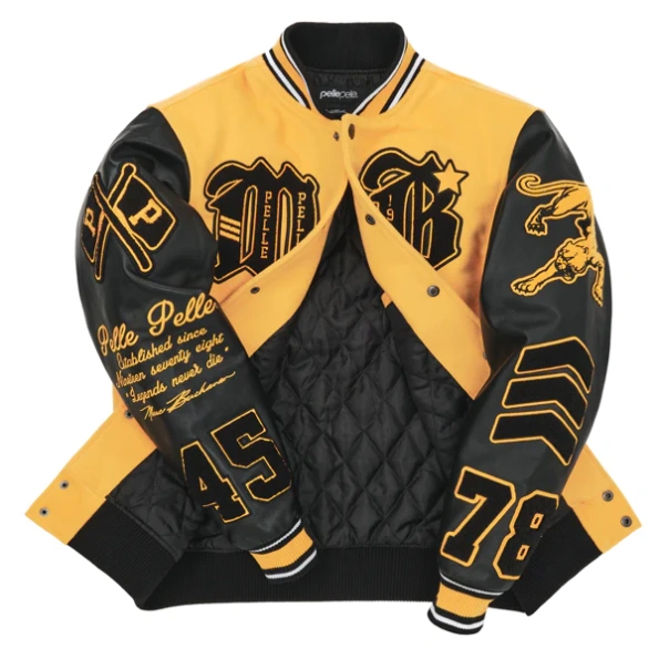 Pelle Pelle Yellow And Black Letterman Jacket view 3