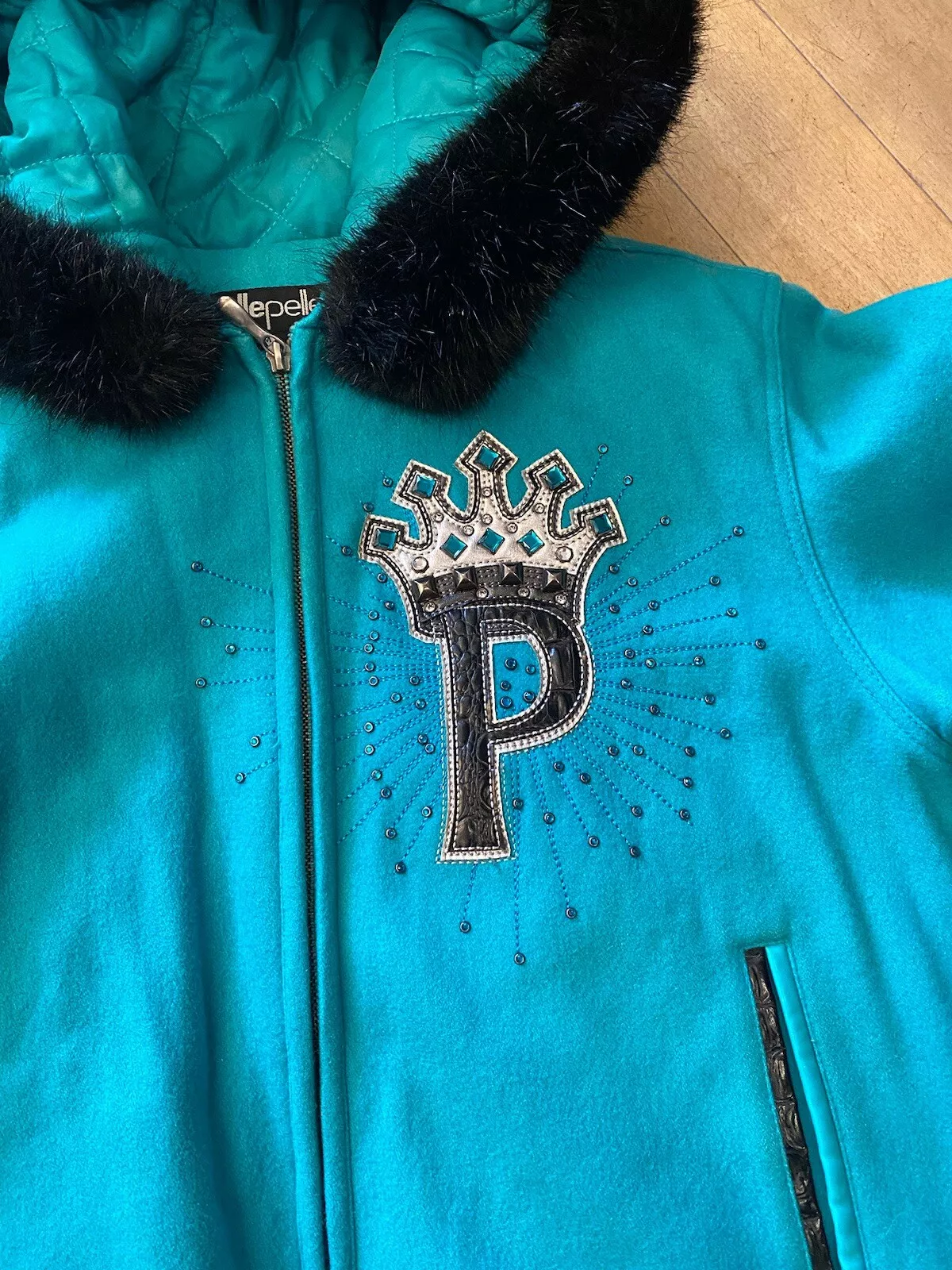 Pelle Pelle Blue Princess Fur Hood Wool Jacket | MB Jacket view 3