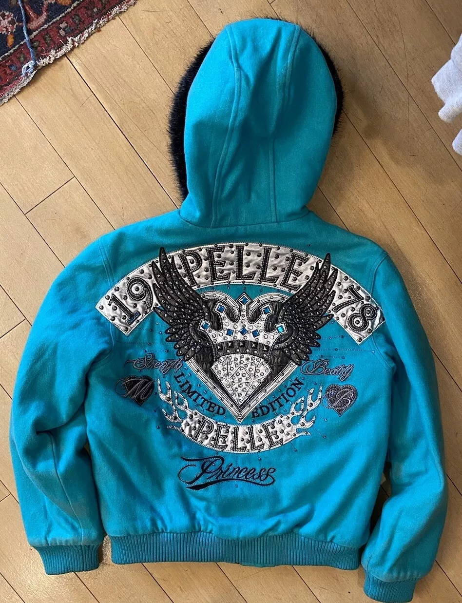 Pelle Pelle Blue Princess Fur Hood Wool Jacket | MB Jacket view 2