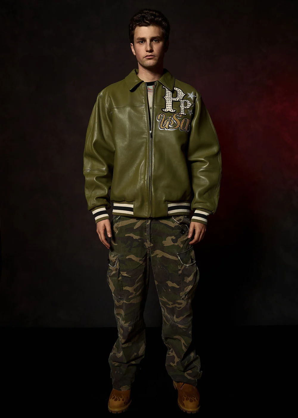 Pelle Pelle Stars and Stripes Olive Leather Jacket view 6